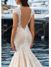 V Neck Ivory Lace Tulle Wedding Dress With Champagne Lining